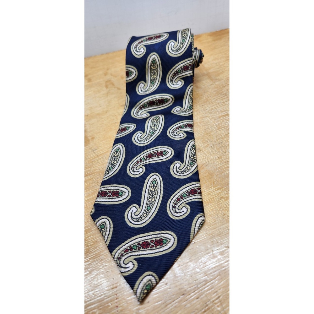 Polo Ralph Lauren Tie Mens Navy 100% Silk Paisley Made In USA Hand Sewn Vintage